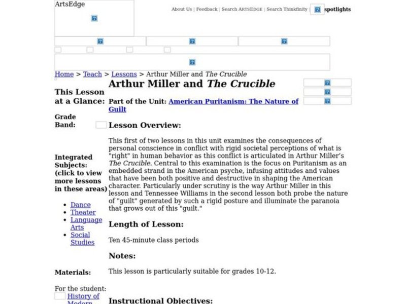 Arthur Miller and The Crucible Worksheet