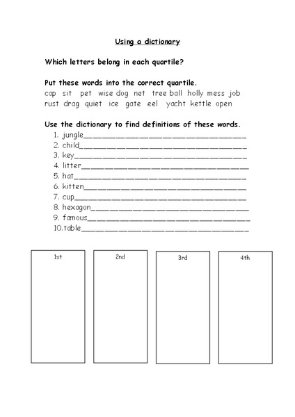 Using a Dictionary Worksheet