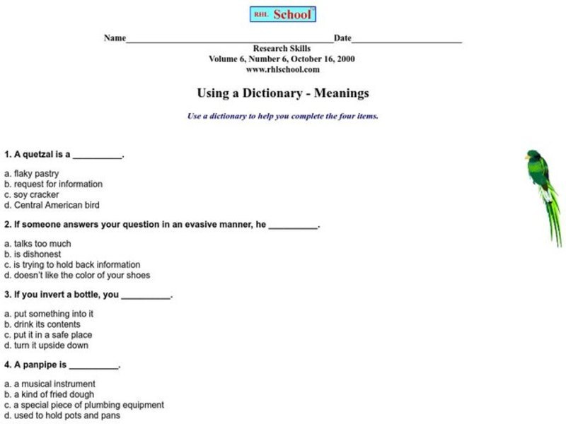 Using a Dictionary--Meanings Worksheet