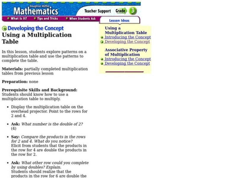 Using a Multiplication Table Lesson Plan