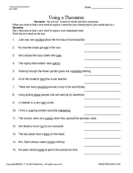 Using a Thesaurus Worksheet