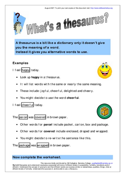 Using a Thesaurus Worksheet