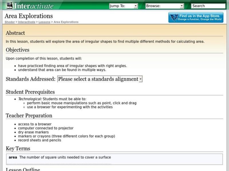 Area Explorations Lesson Plan