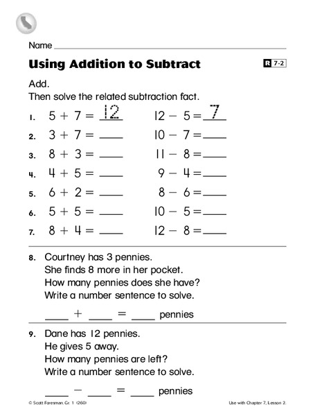 Using Addition to Subtract Worksheet