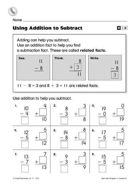 Using Addition To Subtract Worksheet