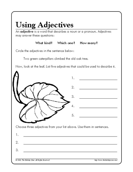Using Adjectives Worksheet