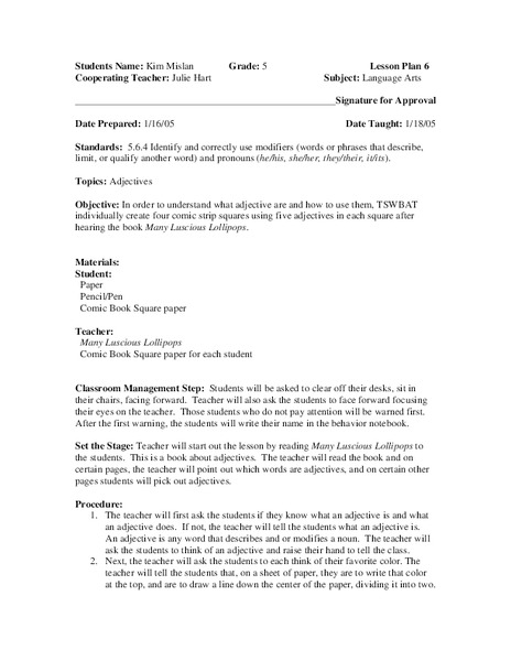 Using Adjectives Lesson Plan