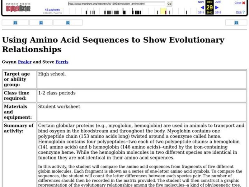 Using Amino Acid Sequences to Show Evolutionary Relationships Lesson Plan