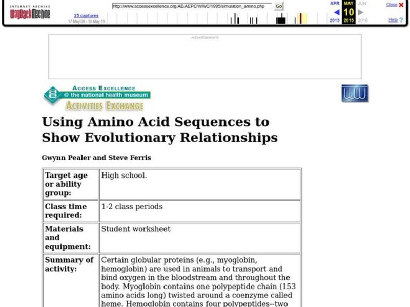 Using Amino Acid Sequences to Show Evolutionary Relationships Lesson Plan