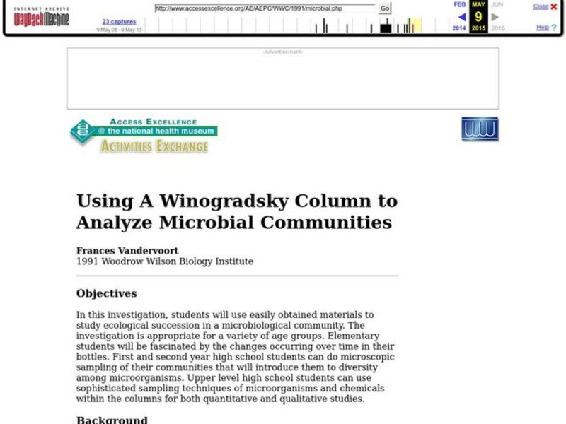 Using A Winogradsky Column to Analyze Microbial Communities Lesson Plan