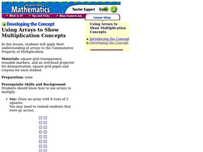 Using Arrays to Show Multiplication Concepts Lesson Plan