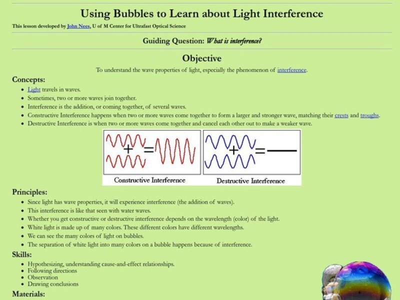 Using Bubbles to Learn about Light Interference Lesson Plan
