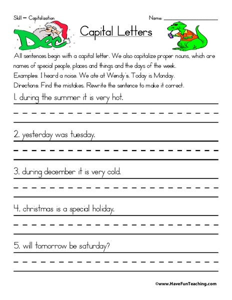 Using Capital Letters Worksheet