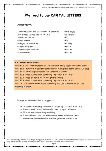 Using Capital Letters Worksheet