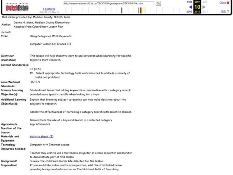 Using Categories With Keywords Lesson Plan