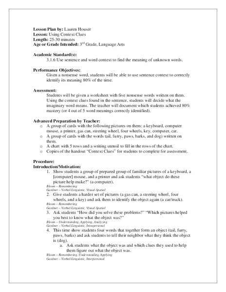 Using Context Clues  Lesson Plan