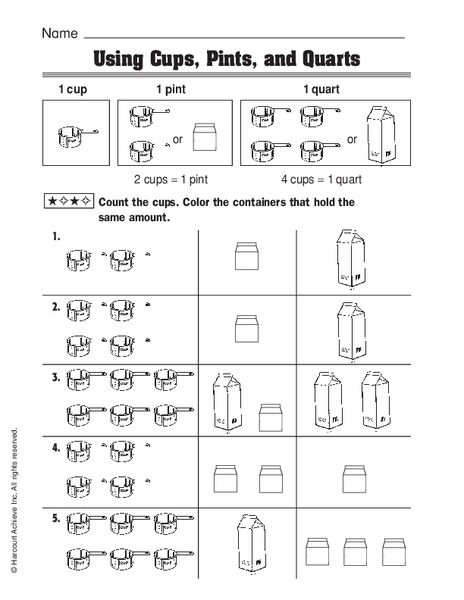 Using Cups, Pints, and Quarts Worksheet