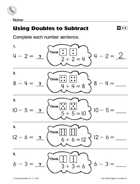 Using Doubles to Subtract Worksheet