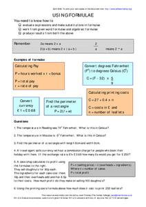 Using Formulae Worksheet