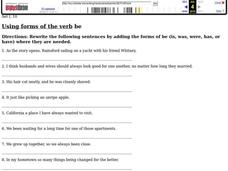 Using Forms of the Verb Be Worksheet
