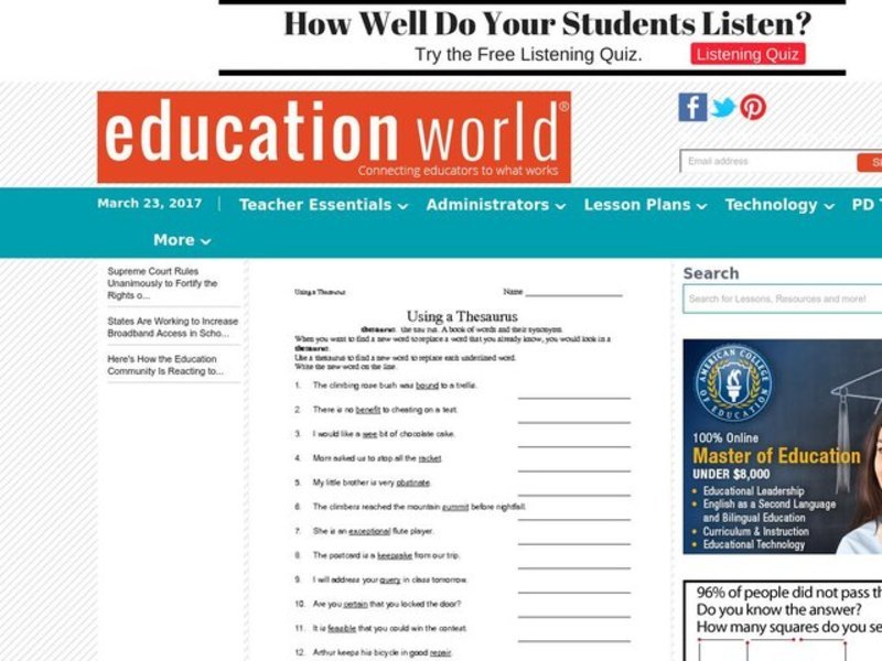 Using a Thesaurus Lesson Plan