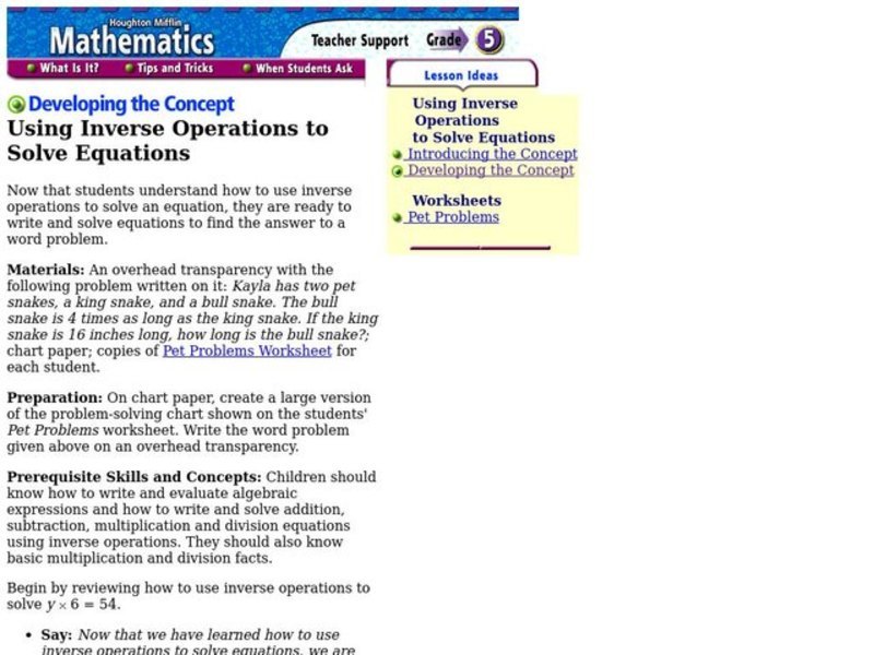 Using Inverse Operations to Solve Equations Lesson Plan