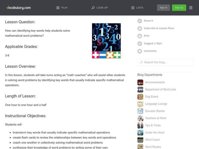 Using Key Words to Unlock Math Word Problems Lesson Plan