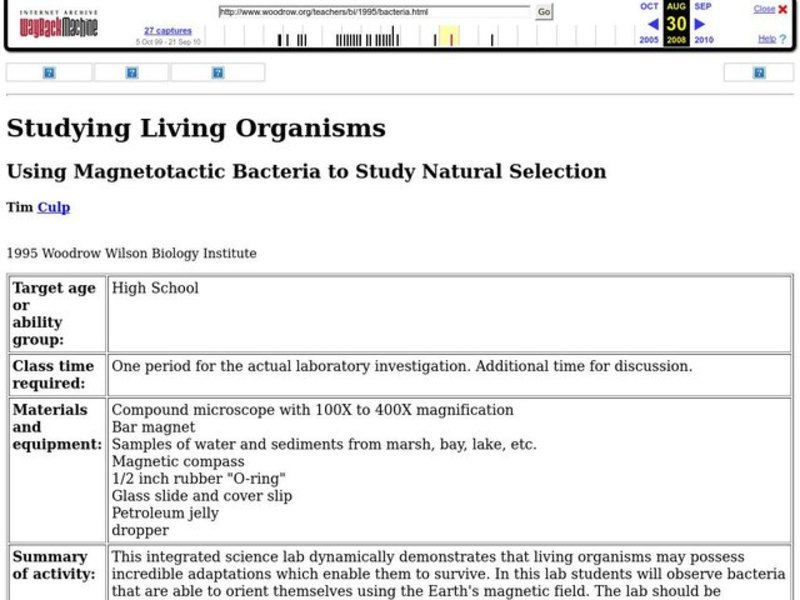 Using Magnetotactic Bacteria to Study Natural Selection Lesson Plan
