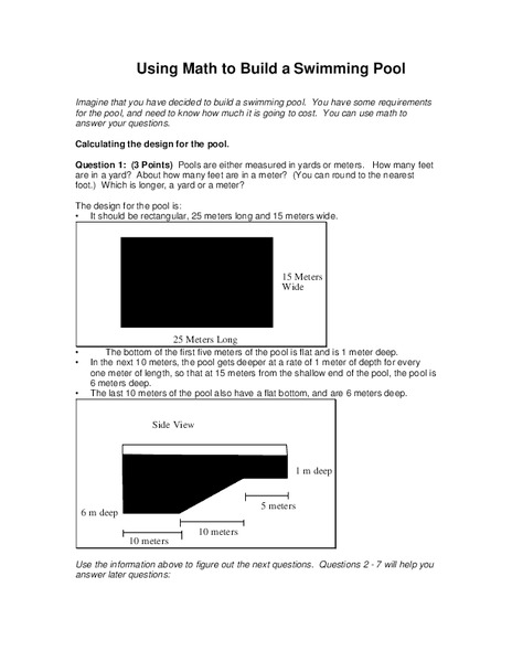 Using Math to Build a Swimming Pool Worksheet