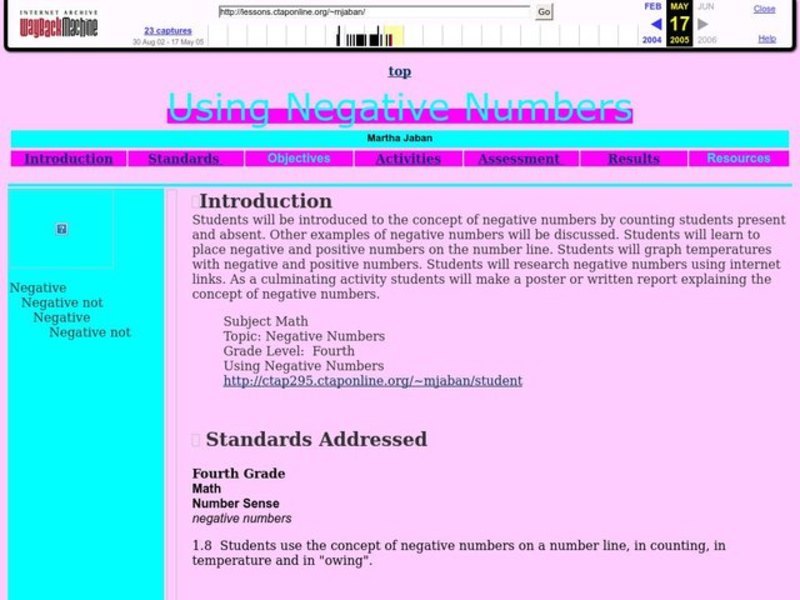 Using Negative Numbers Lesson Plan