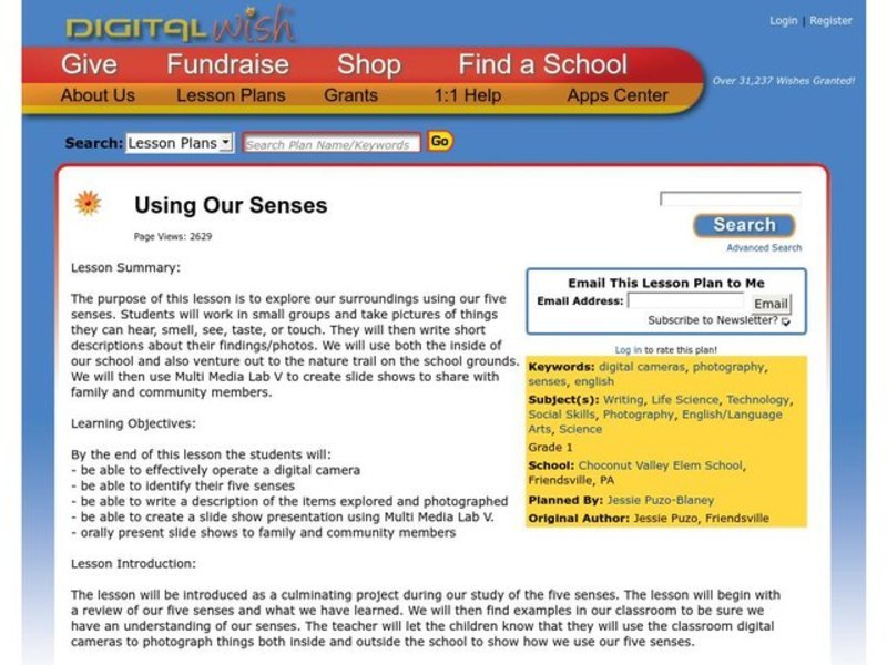 Using Our Senses Lesson Plan