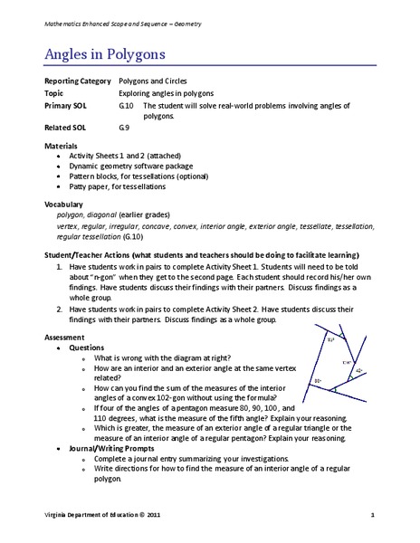 Angles in Polygons Lesson Plan