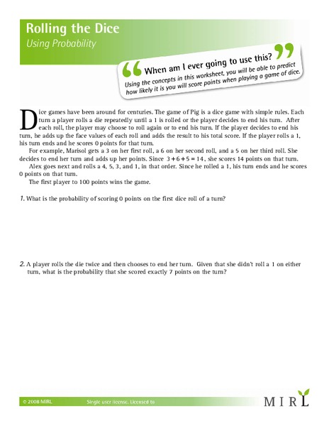 Using Probability Worksheet