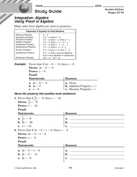 Using Proof in Algebra Worksheet