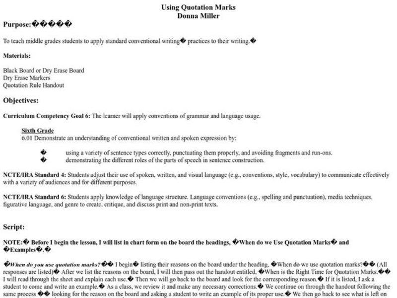 Using Quotation Marks Lesson Plan