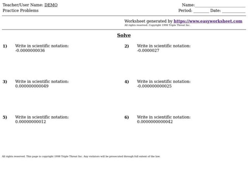Using Scientific Notation Worksheet