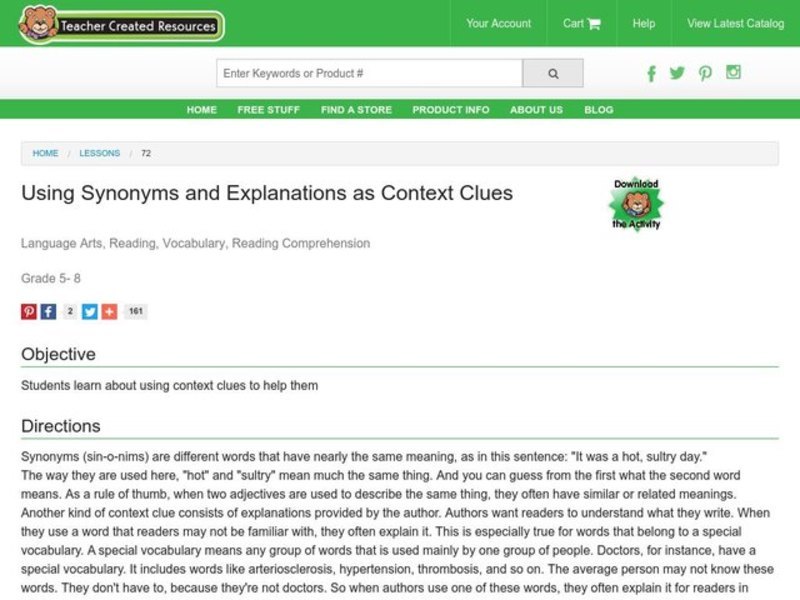 Using Synonyms and Explanations as Context Clues Lesson Plan