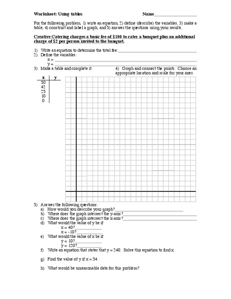 Using Tables Worksheet