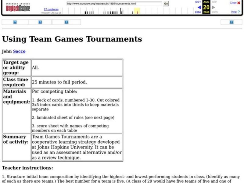 Using Team Games Tournaments Lesson Plan