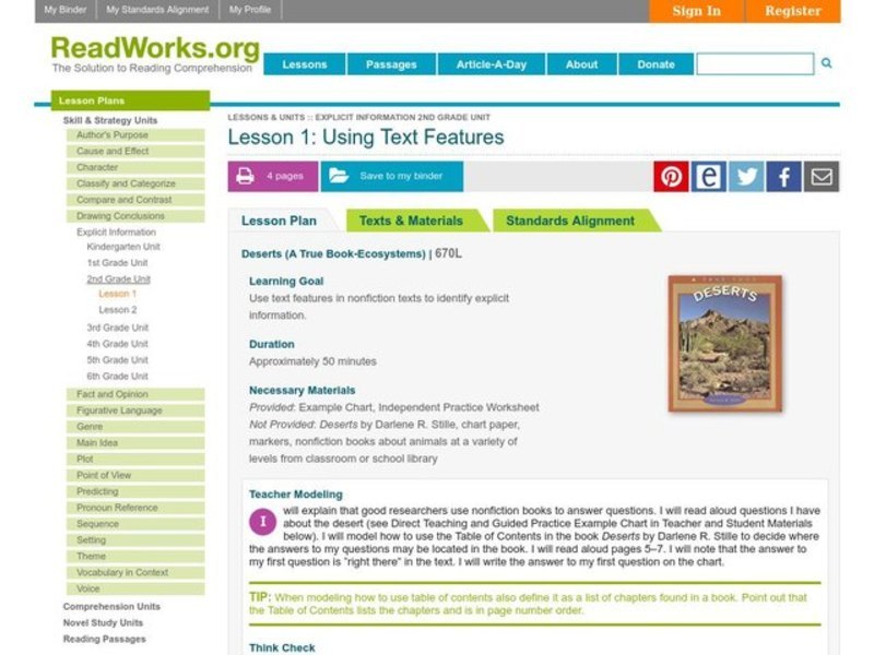 Using Text Features Lesson Plan