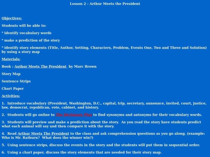 Arthur Meets the President Lesson Plan