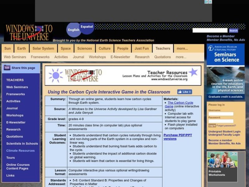Using the Carbon Cycle Interactive Game in the Classroom Lesson Plan