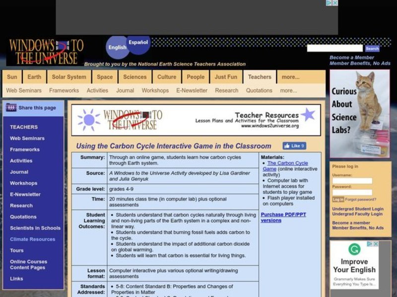 Using the Carbon Cycle Interactive Game in the Classroom Lesson Plan