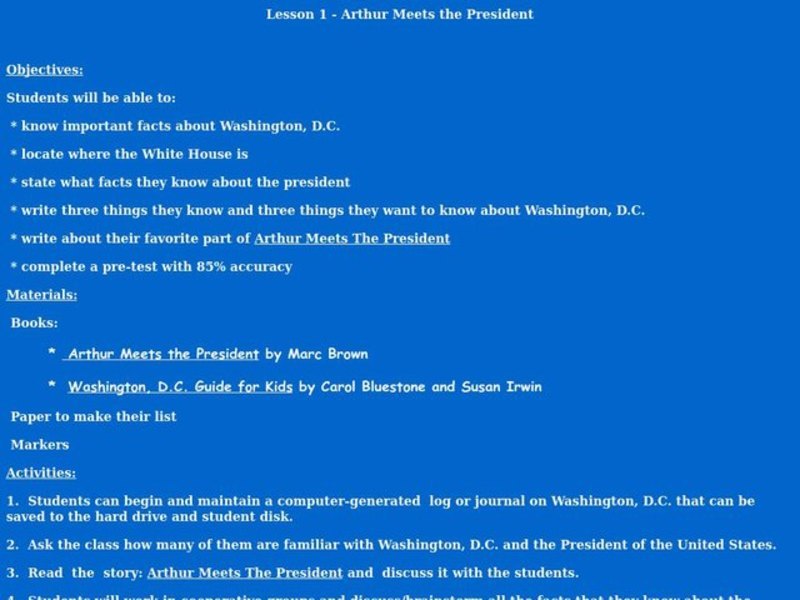 Arthur Meets the President Lesson Plan