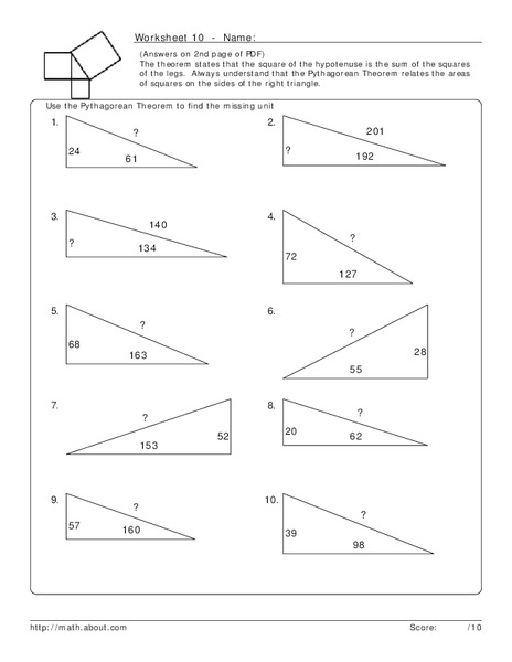 Using the Pythagorean Theorem Worksheet