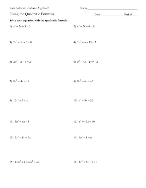 Using the Quadratic Formula Worksheet