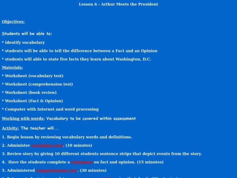 Arthur Meets the President Lesson Plan