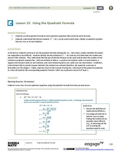 Using the Quadratic Formula Lesson Plan