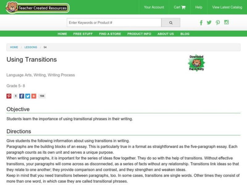 Using Transitions Lesson Plan