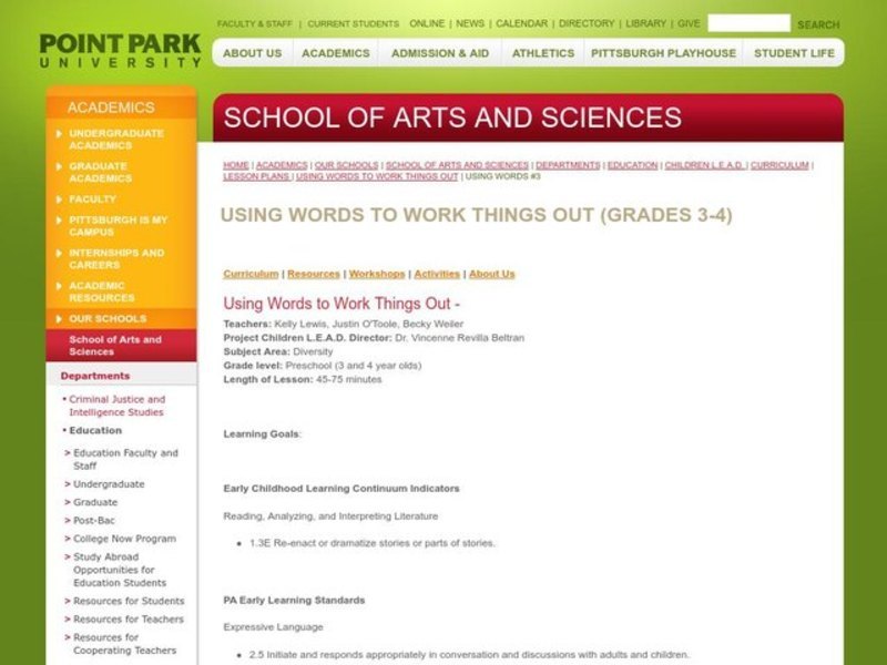 Using Words to Work Things Out Lesson Plan